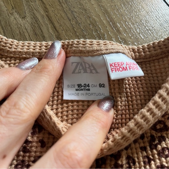 Zara Leopard Print Long Sleeve Waffle Top - Picture 2 of 4